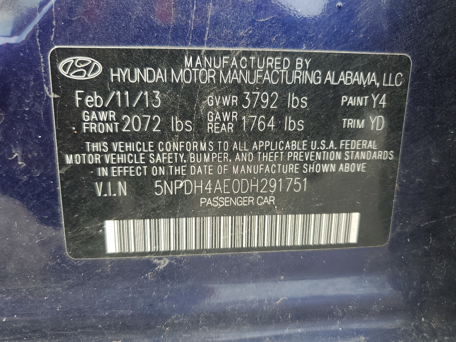 5NPDH4AE0DH291751 2013 Hyundai Elantra Gls