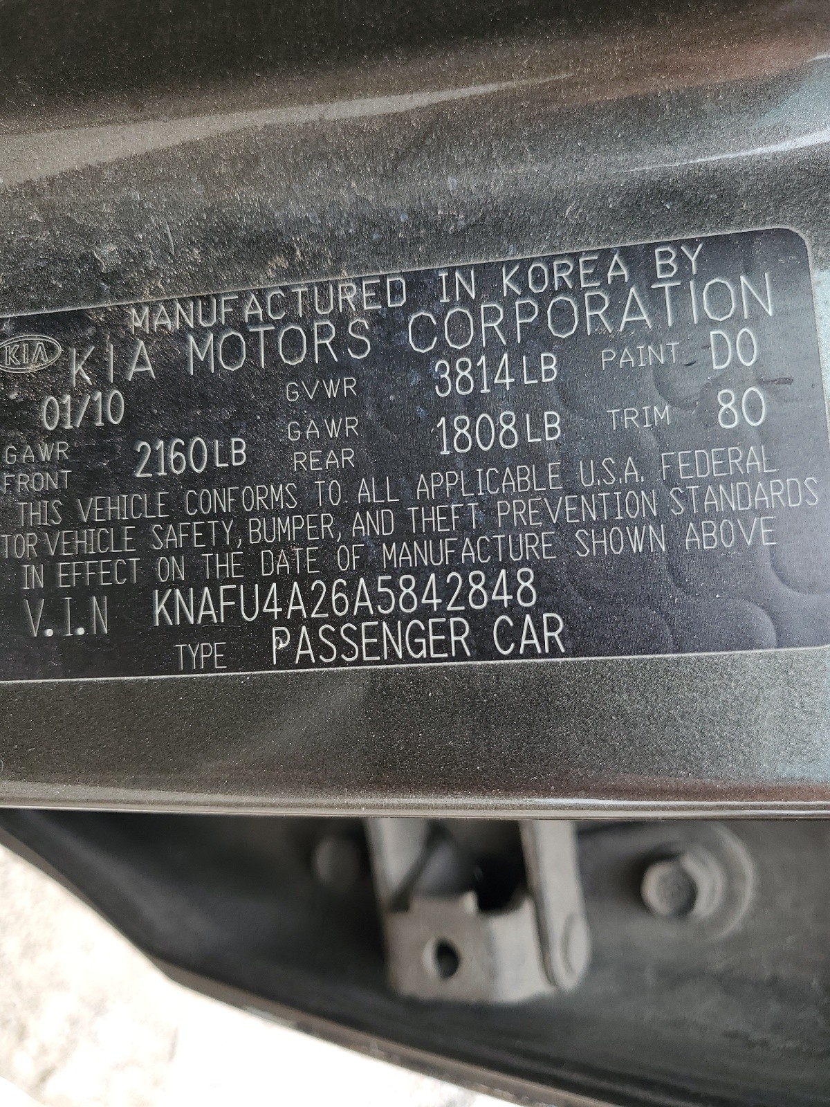 KNAFU4A26A5842848 2010 Kia Forte Ex