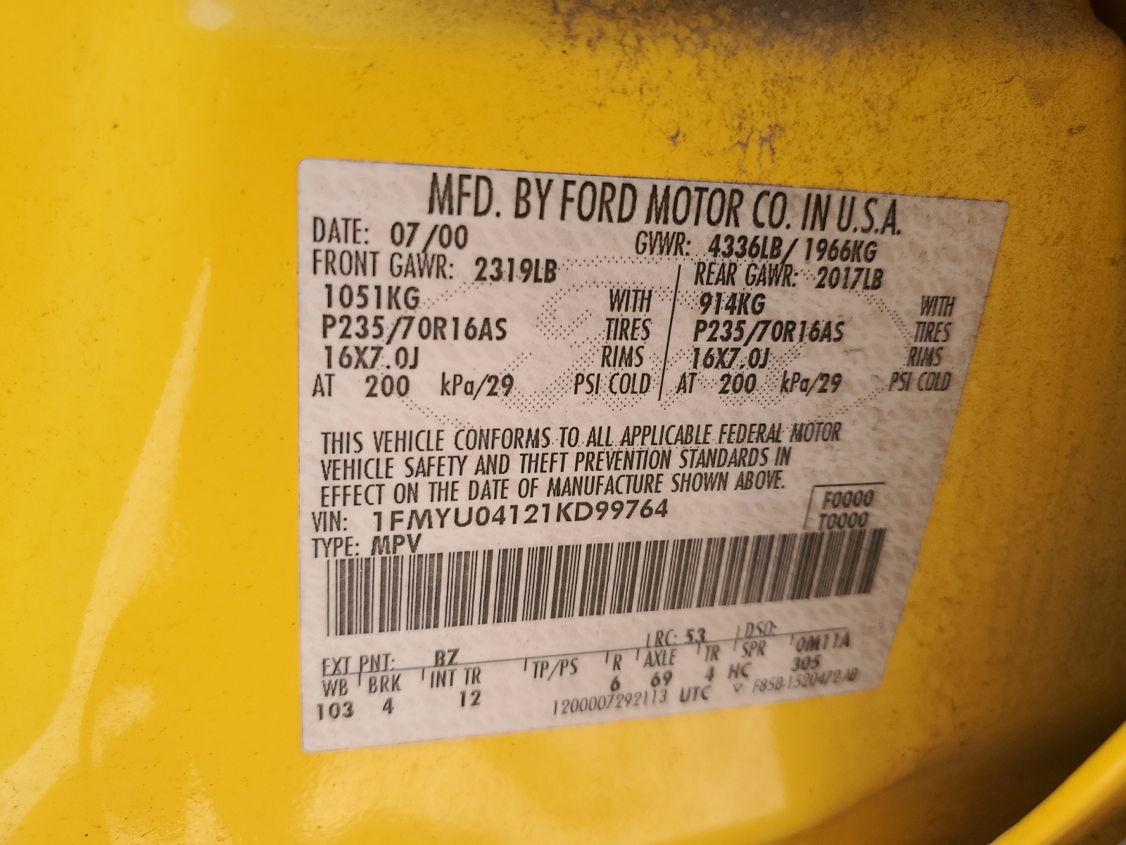 1FMYU04121KD99764 2001 Ford Escape Xlt