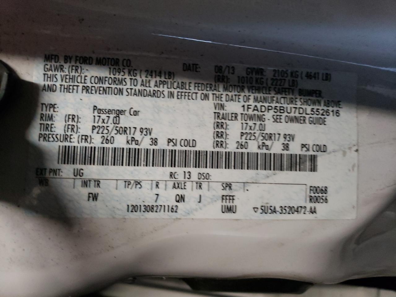 2013 Ford C-Max Sel VIN: 1FADP5BU7DL552616 Lot: 63531844