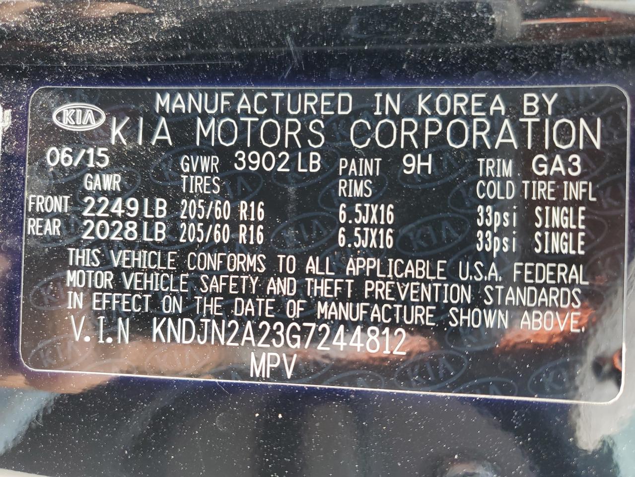 2016 Kia Soul VIN: KNDJN2A23G7244812 Lot: 63503104
