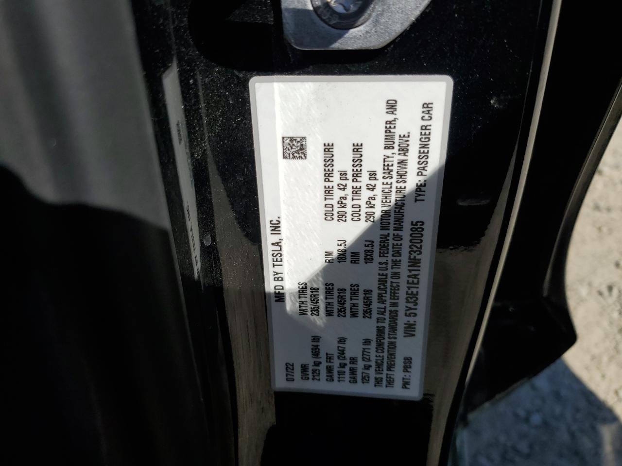 5YJ3E1EA1NF320085 2022 TESLA MODEL 3 - Image 14