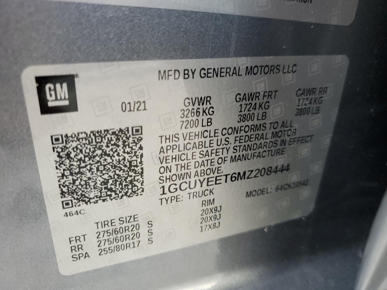 2021 Chevrolet Silverado K1500 Rst VIN: 1GCUYEET6MZ208444 Lot: 64821914