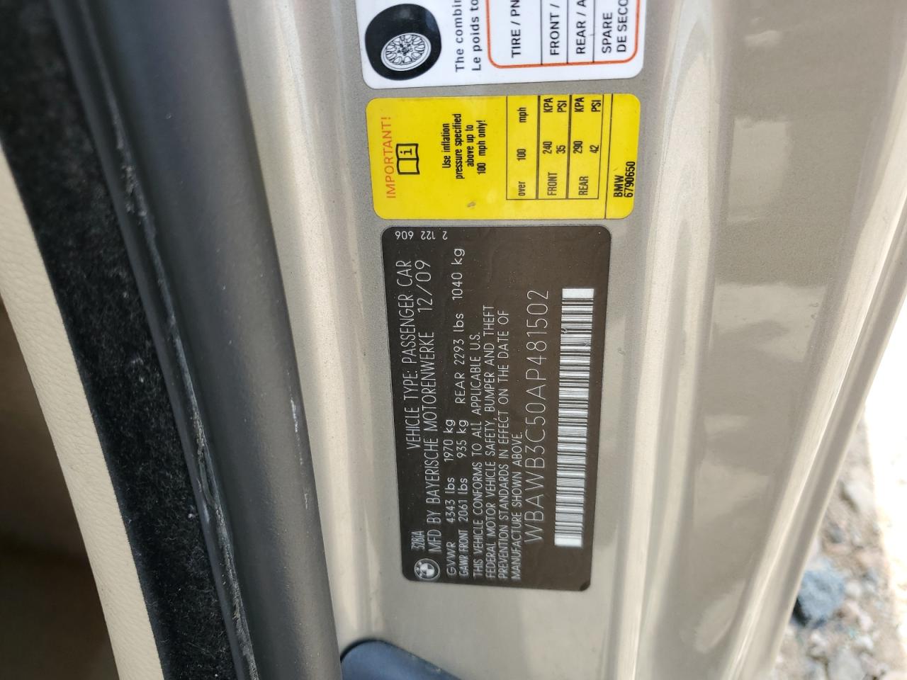 2010 BMW 328 I VIN: WBAWB3C50AP481502 Lot: 64396834