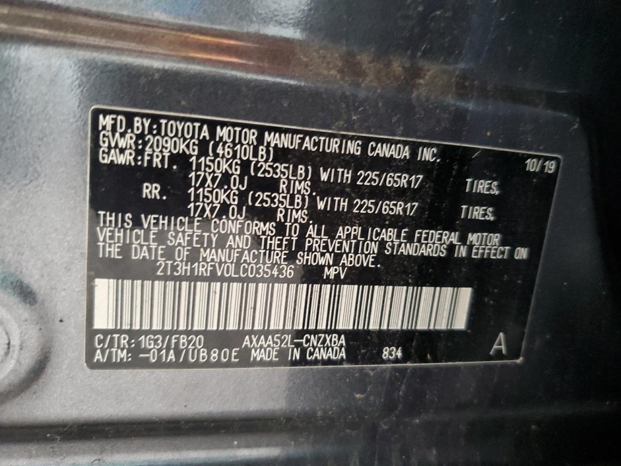 2020 Toyota Rav4 Le VIN: 2T3H1RFV0LC035436 Lot: 63020974