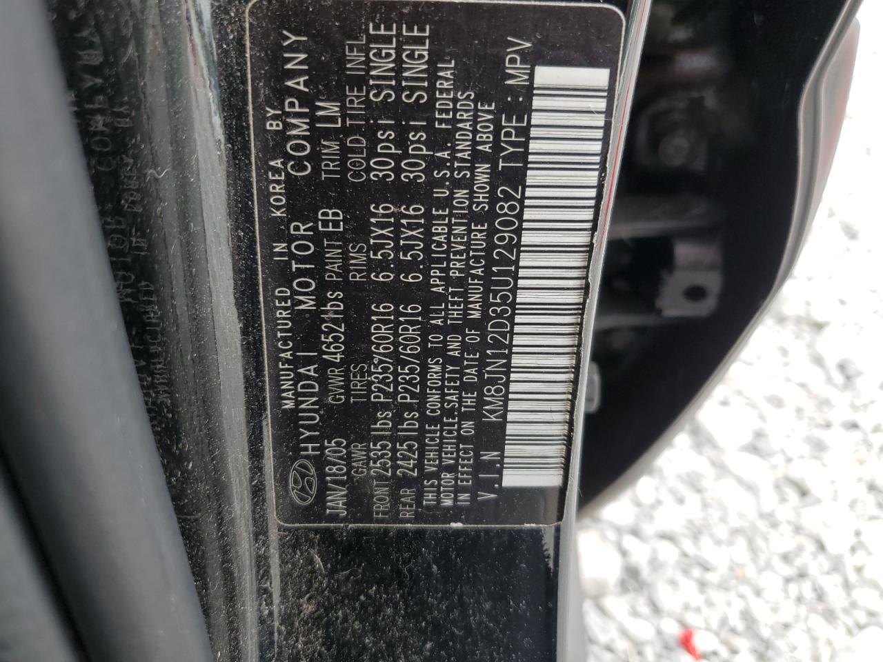 2005 Hyundai Tucson Gls VIN: KM8JN12D35U129082 Lot: 62410394