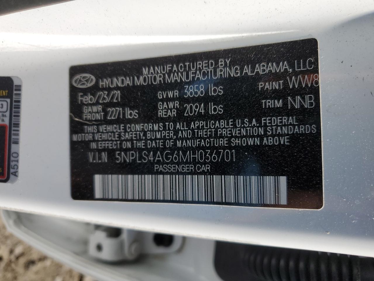 5NPLS4AG6MH036701 2021 HYUNDAI ELANTRA - Image 12