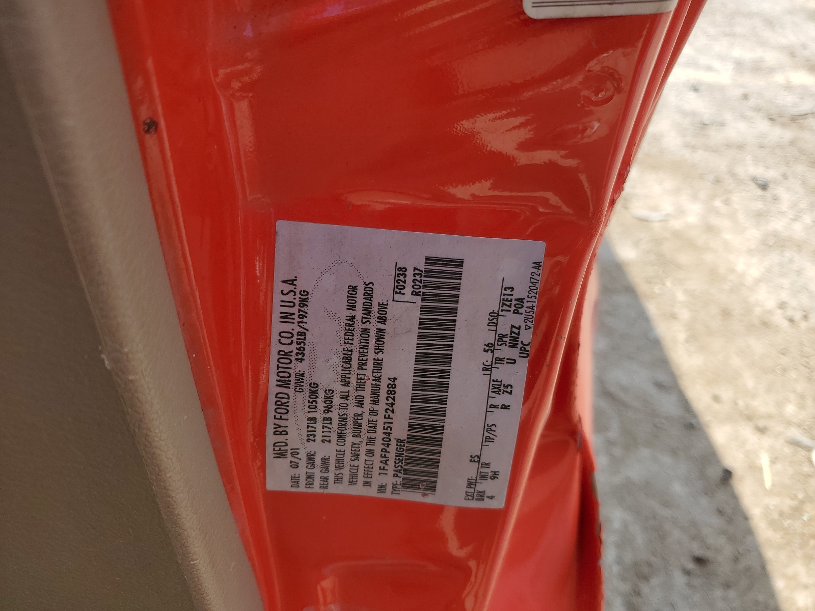 1FAFP40451F242884 2001 Ford Mustang