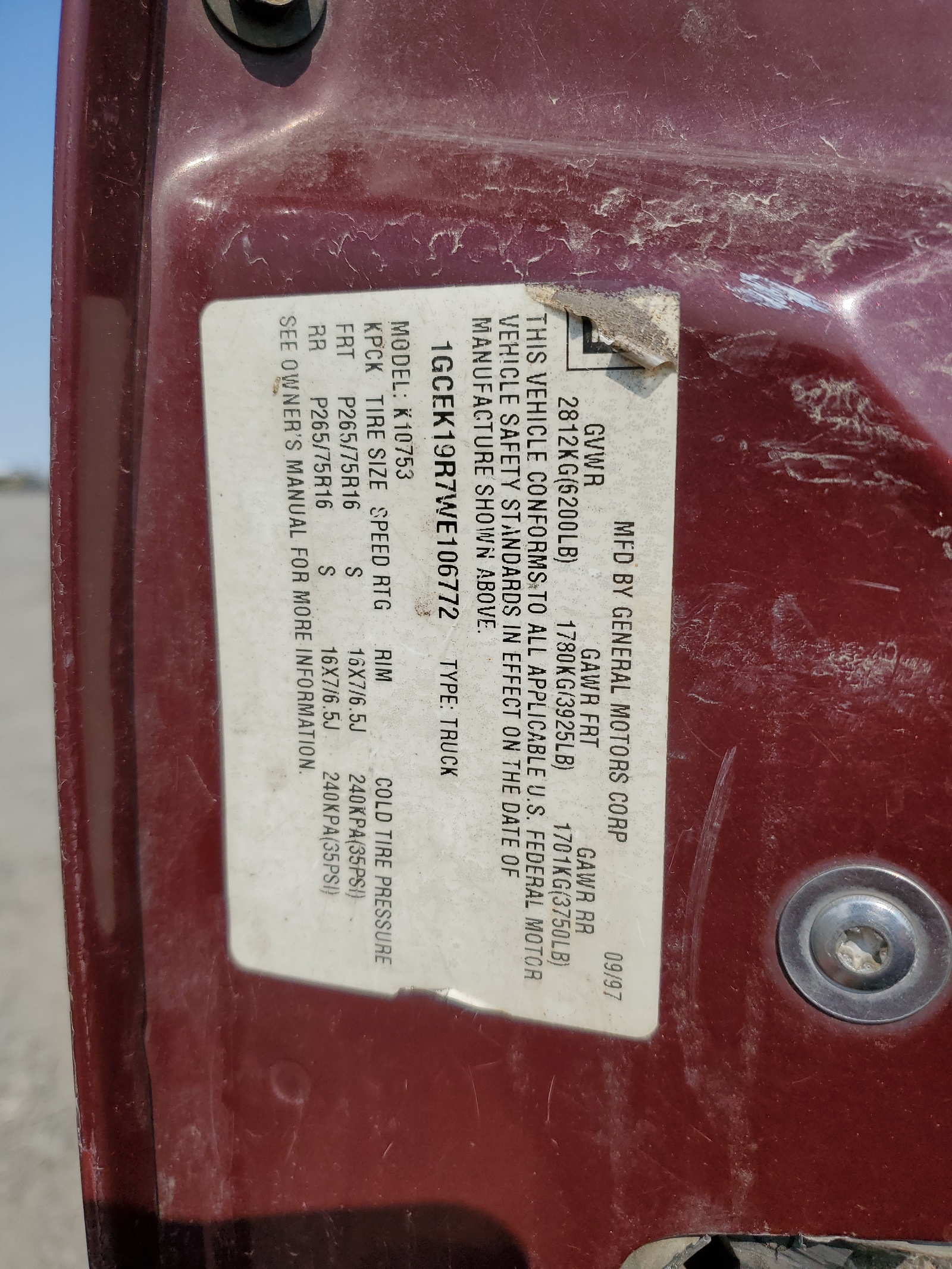 1GCEK19R7WE106772 1998 Chevrolet Gmt-400 K1500