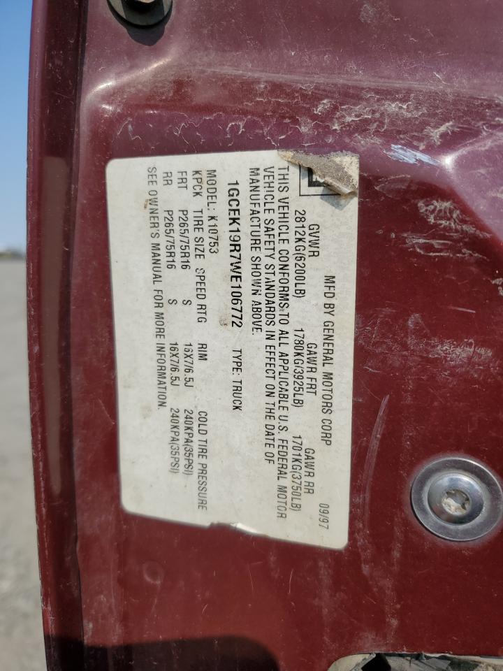 1998 Chevrolet Gmt-400 K1500 VIN: 1GCEK19R7WE106772 Lot: 62058634