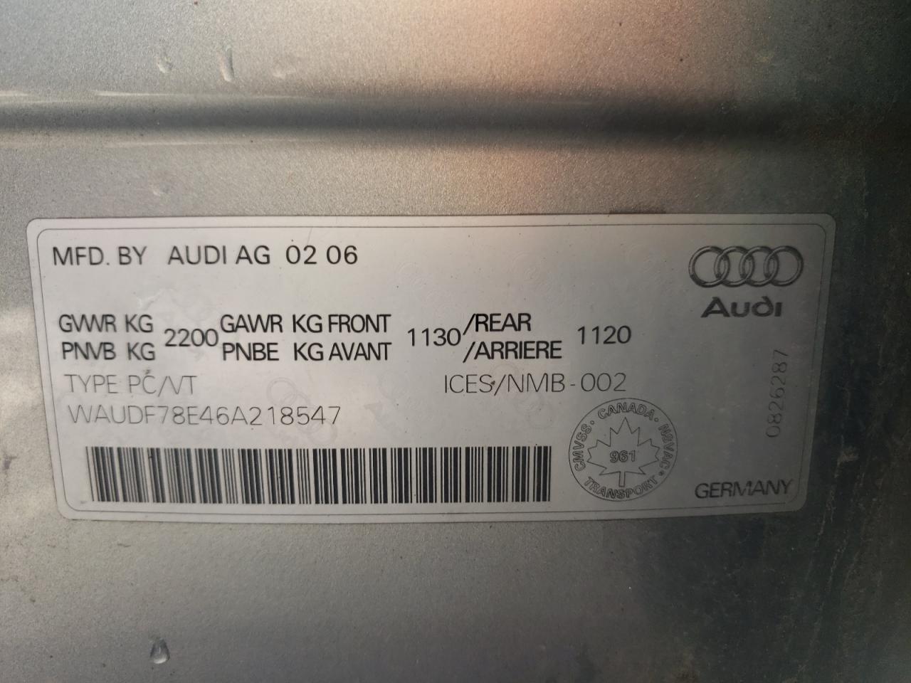 WAUDF78E46A218547 2006 Audi A4 2.0T Quattro