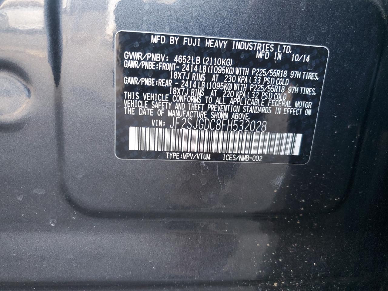 2015 Subaru Forester 2.0Xt Premium VIN: JF2SJGDC8FH532028 Lot: 61664994