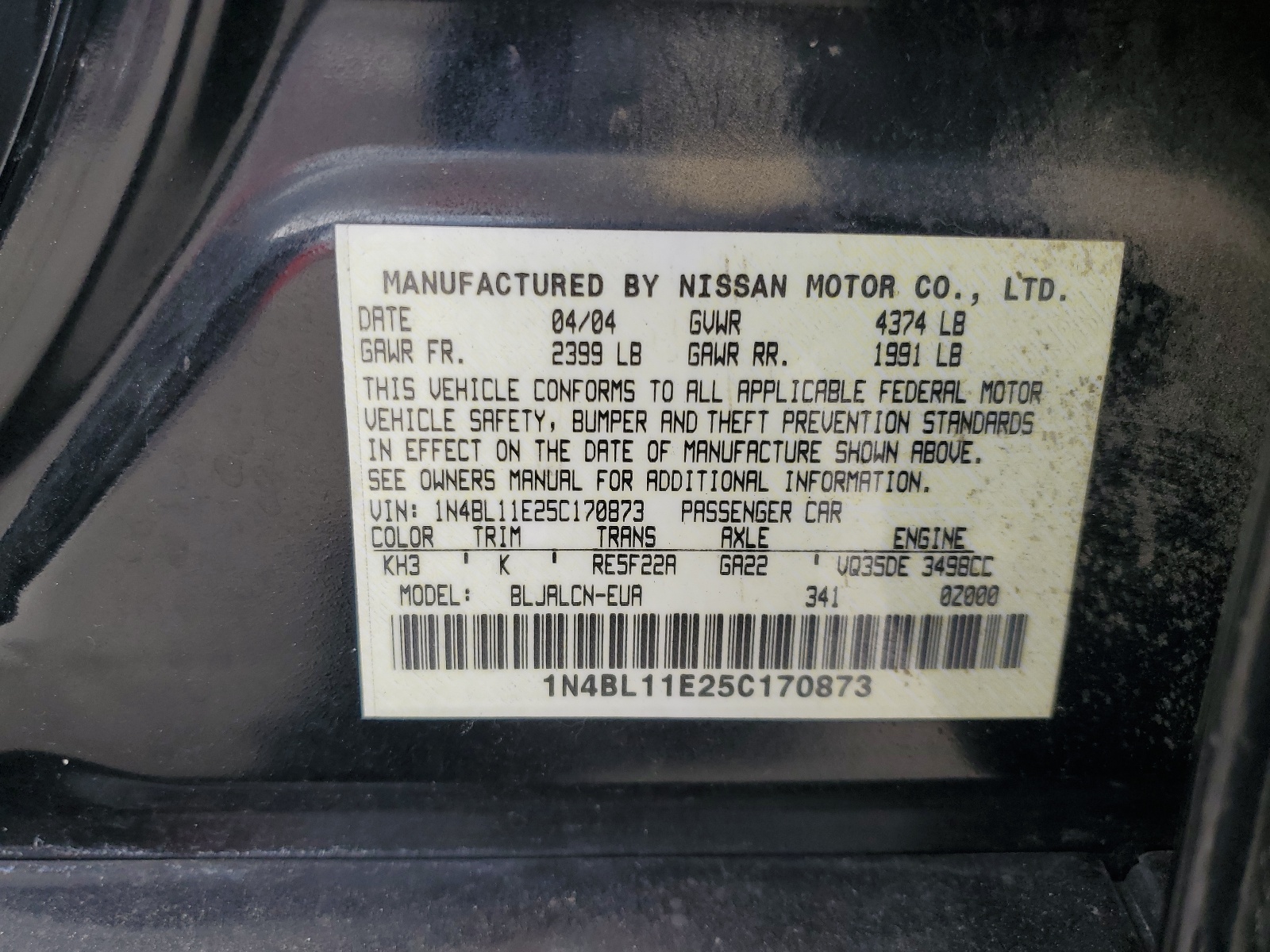 1N4BL11E25C170873 2005 Nissan Altima Se