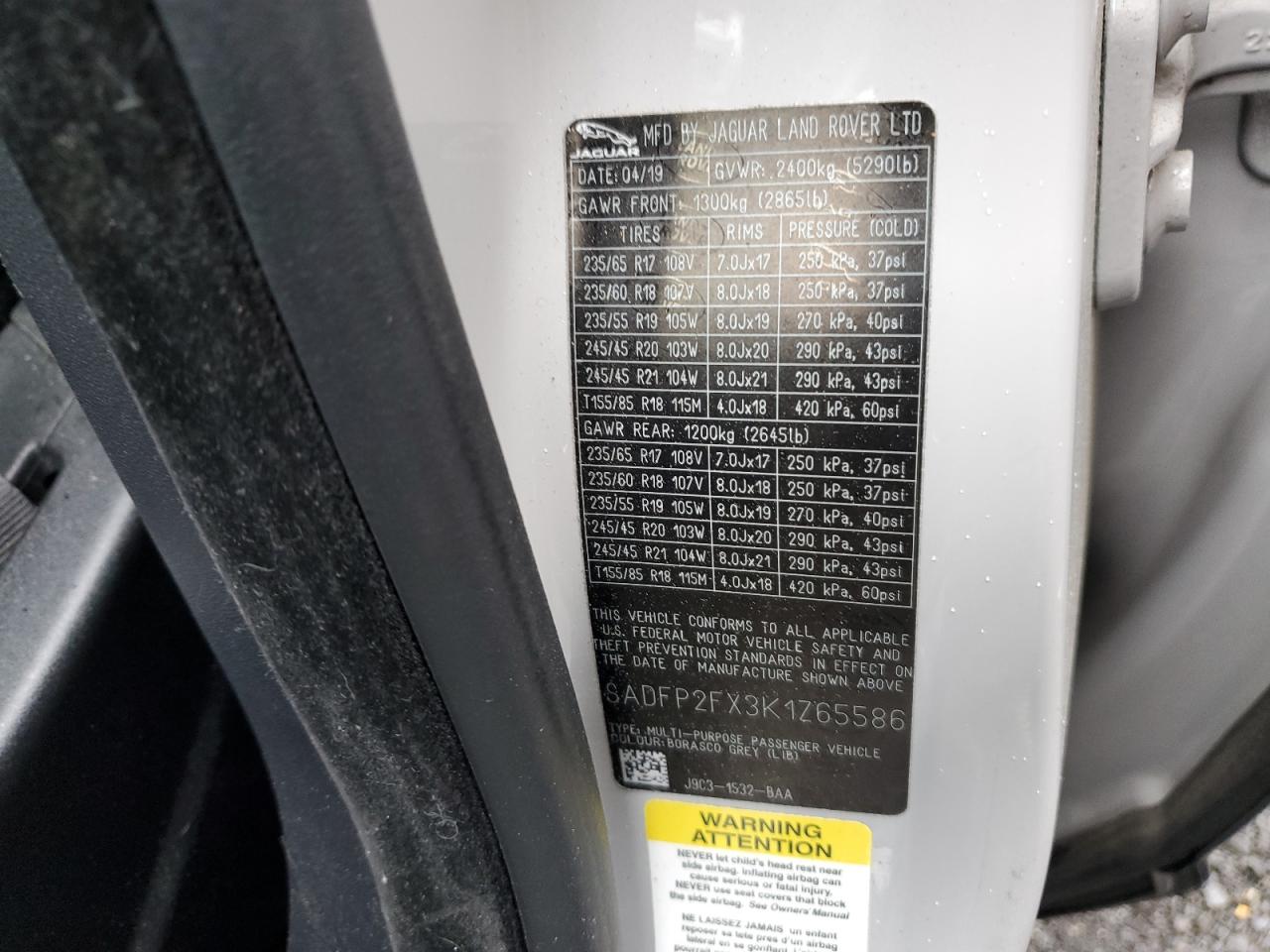 2019 Jaguar E-Pace Se VIN: SADFP2FX3K1Z65586 Lot: 65007344