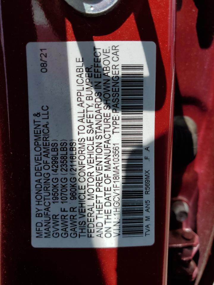 2021 Honda Accord Lx VIN: 1HGCV1F18MA103561 Lot: 64067454