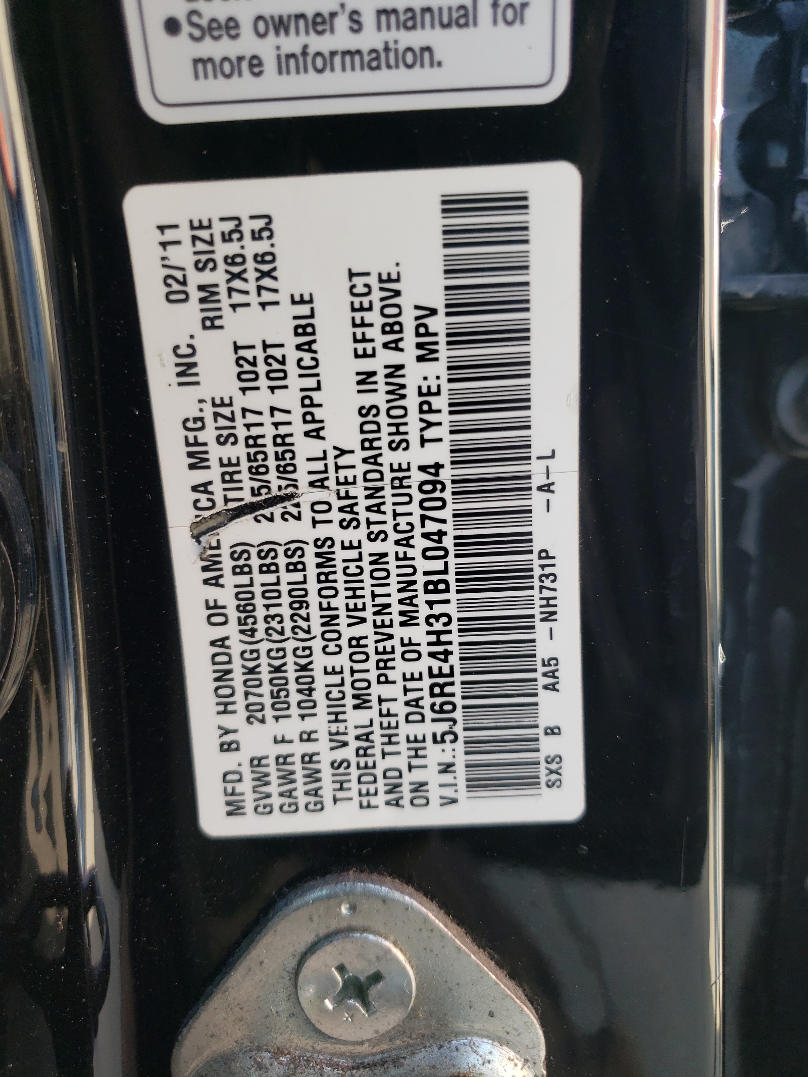 5J6RE4H31BL047094 2011 Honda Cr-V Lx