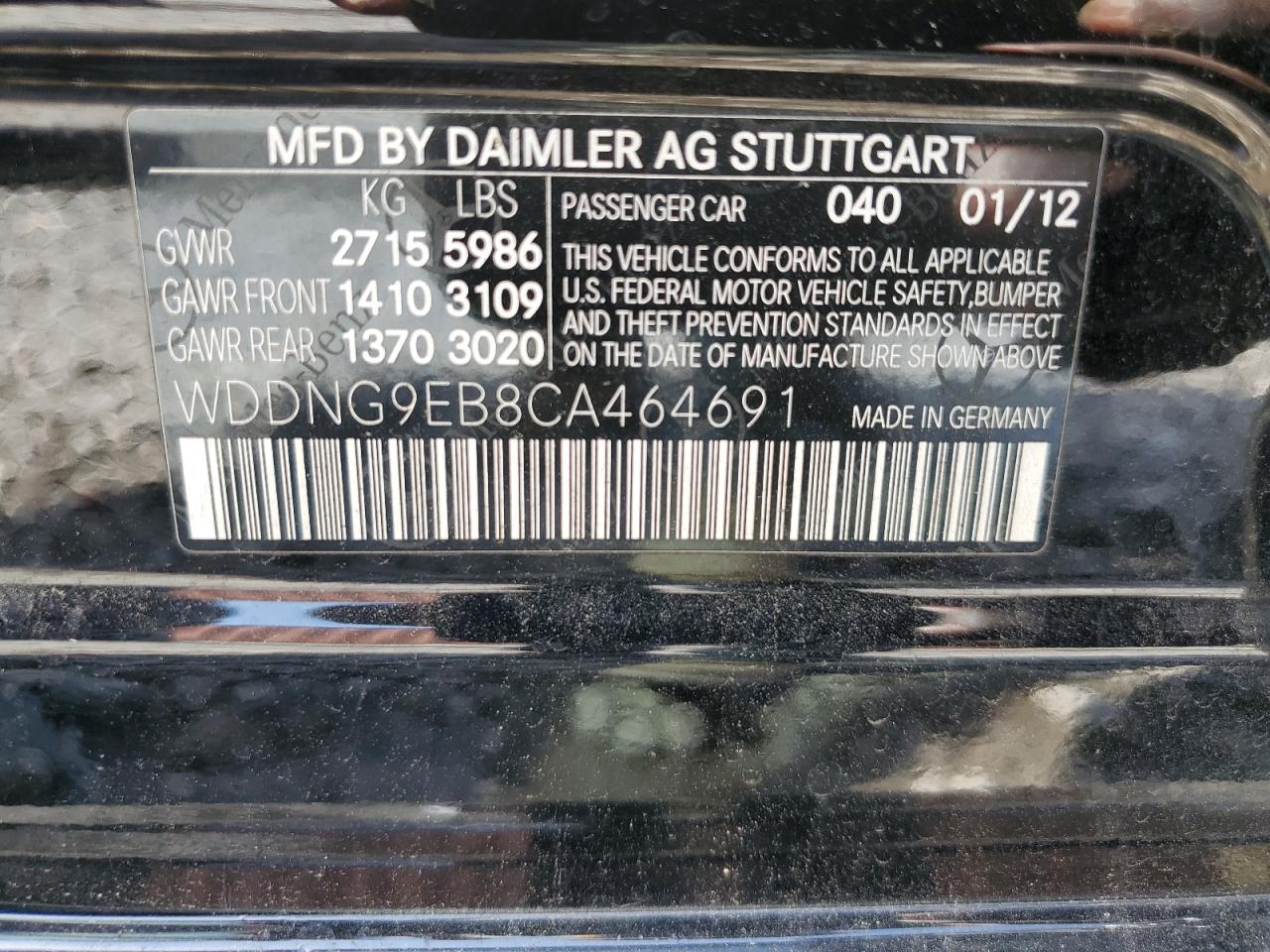 2012 Mercedes-Benz S 550 4Matic VIN: WDDNG9EB8CA464691 Lot: 64100364