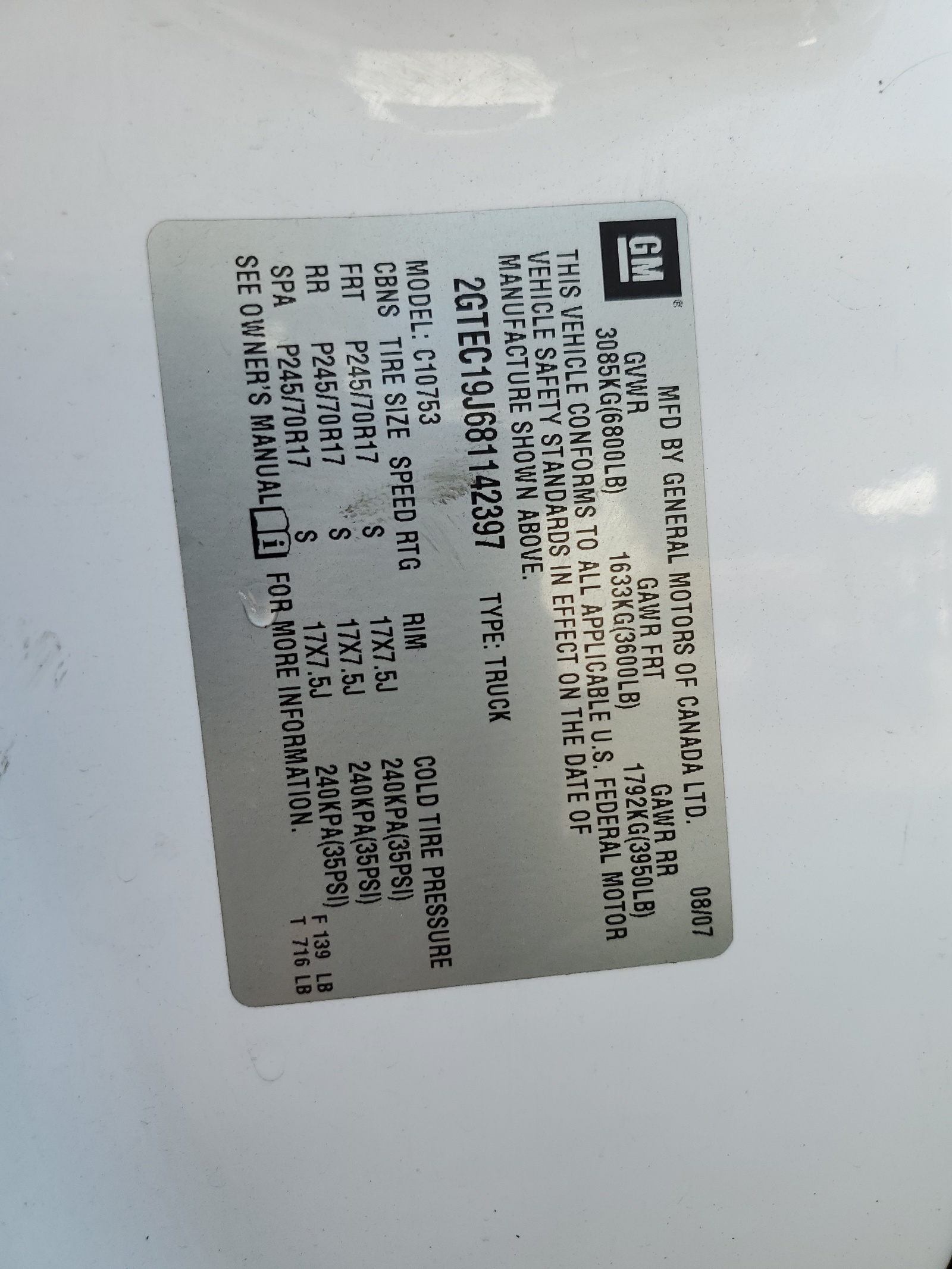 2GTEC19J681142397 2008 GMC Sierra C1500