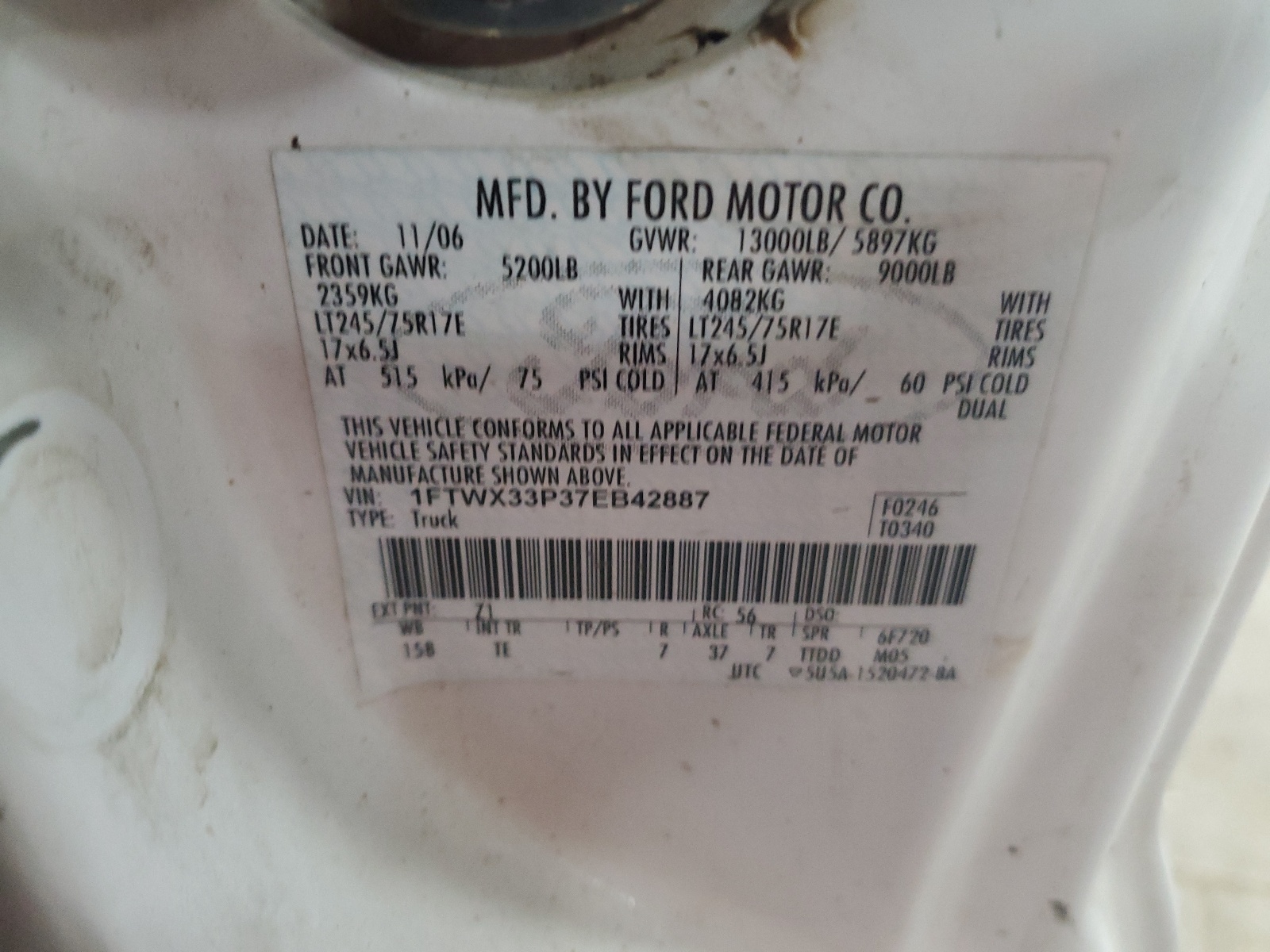 1FTWX33P37EB42887 2007 Ford F350 Super Duty