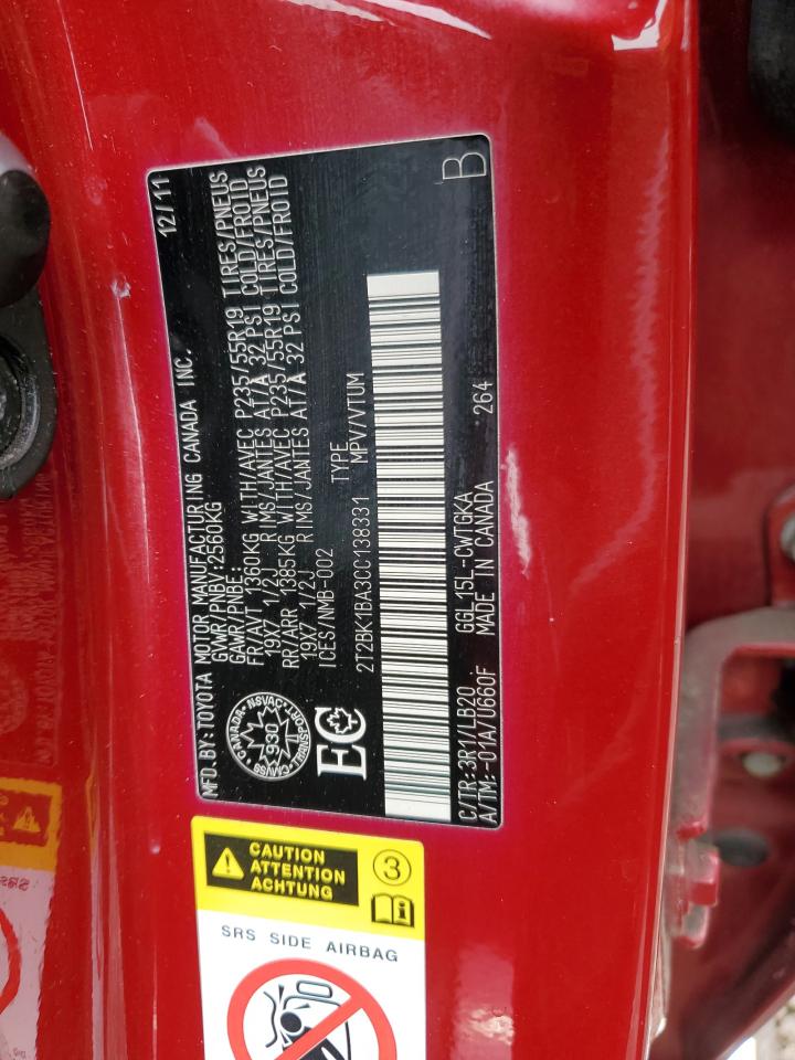 2012 Lexus Rx 350 VIN: 2T2BK1BA3CC138331 Lot: 63120234