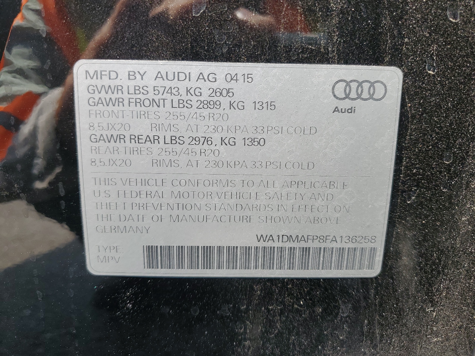 WA1DMAFP8FA136258 2015 Audi Q5 Tdi Premium Plus
