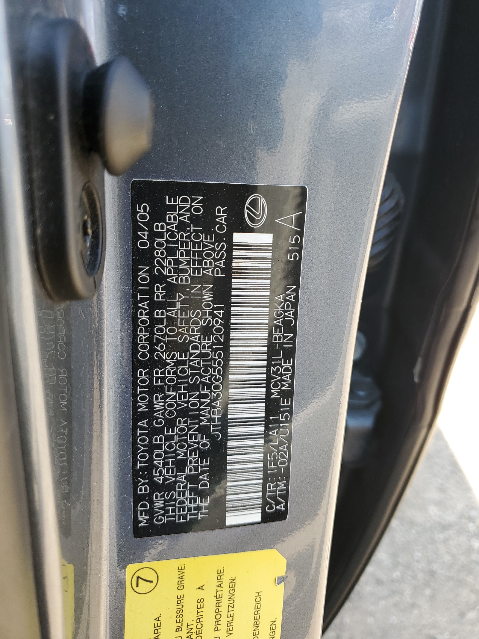 JTHBA30G555120941 2005 Lexus Es 330