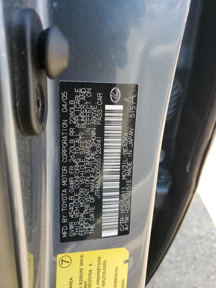 2005 Lexus Es 330 VIN: JTHBA30G555120941 Lot: 62668534