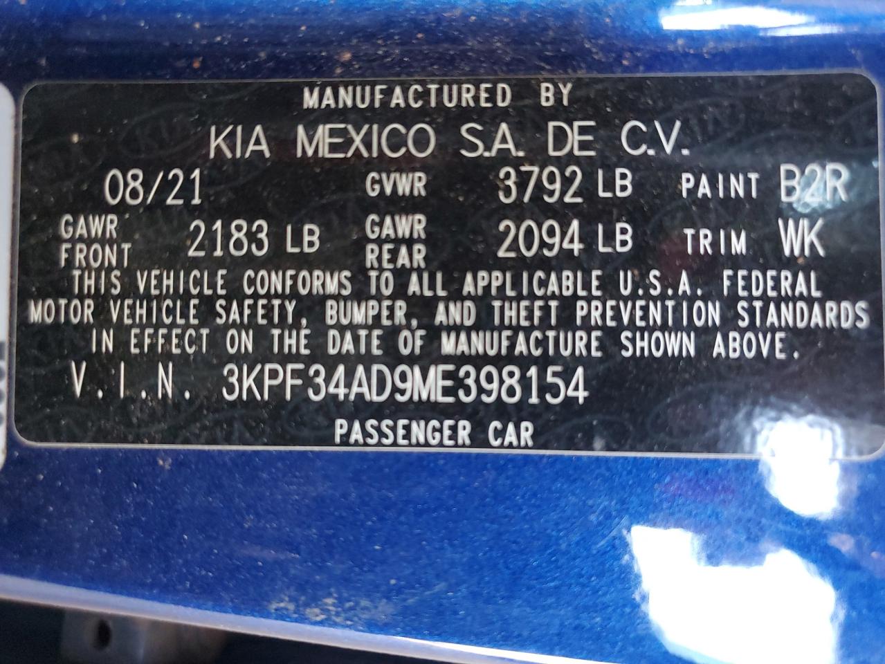 3KPF34AD9ME398154 2021 KIA FORTE - Image 12