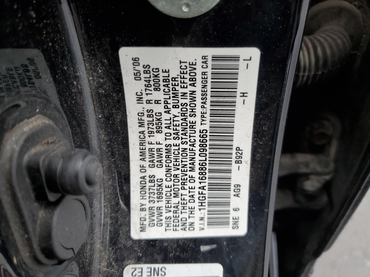 1HGFA16886L098665 2006 Honda Civic Ex