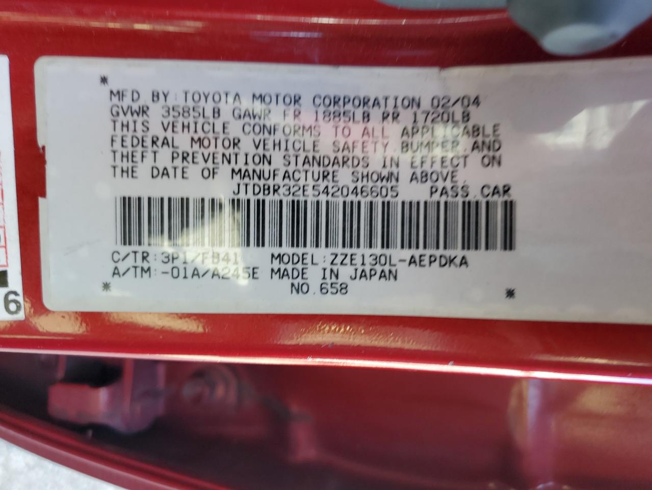 2004 Toyota Corolla Ce VIN: JTDBR32E542046605 Lot: 64031224