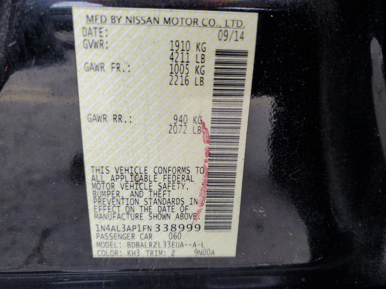 1N4AL3AP1FN338999 2015 Nissan Altima 2.5