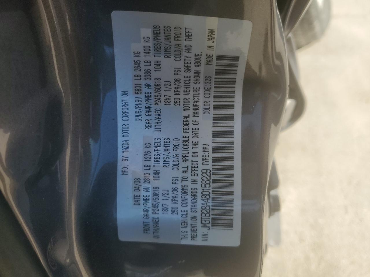 2008 Mazda Cx-9 VIN: JM3TB28A480158229 Lot: 61300364