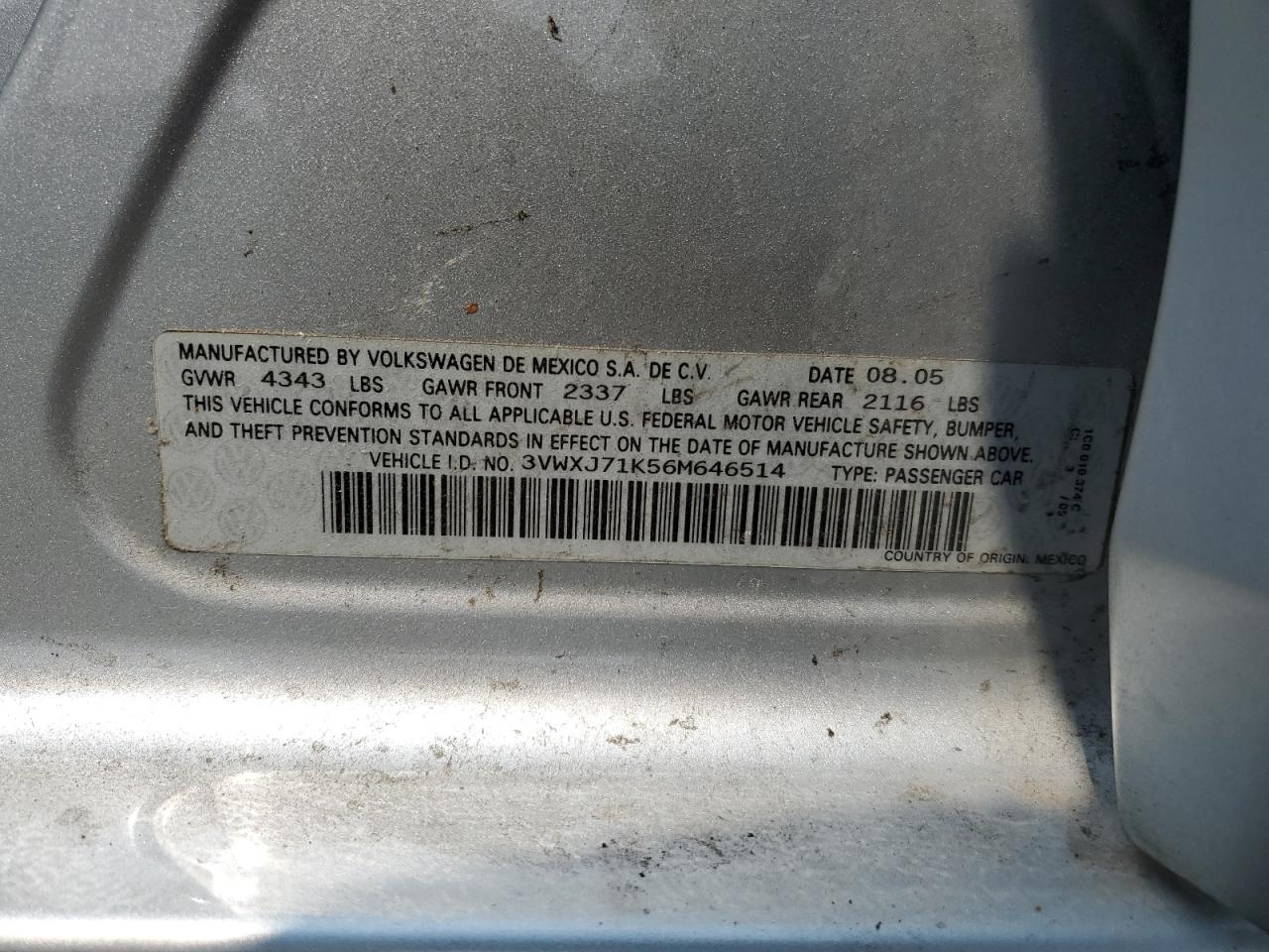 2006 Volkswagen Jetta Gli Option Package 2 VIN: 3VWXJ71K56M646514 Lot: 60117484