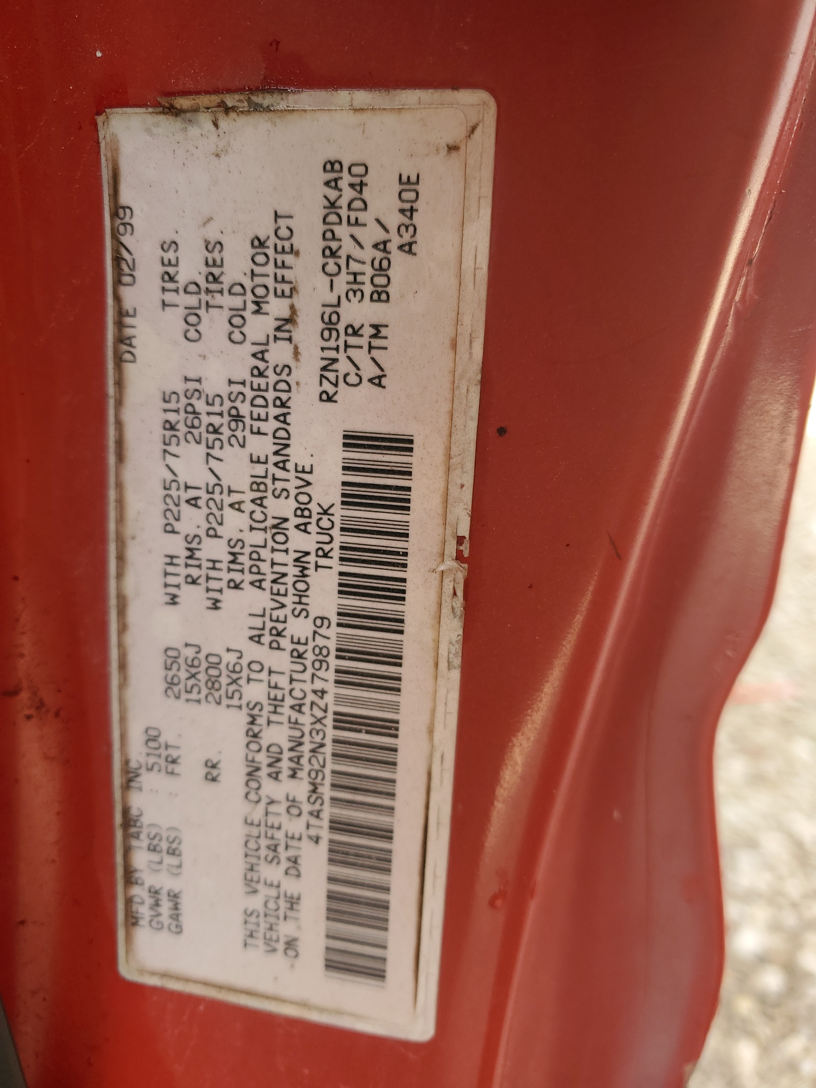 4TASM92N3XZ479879 1999 Toyota Tacoma Xtracab Prerunner