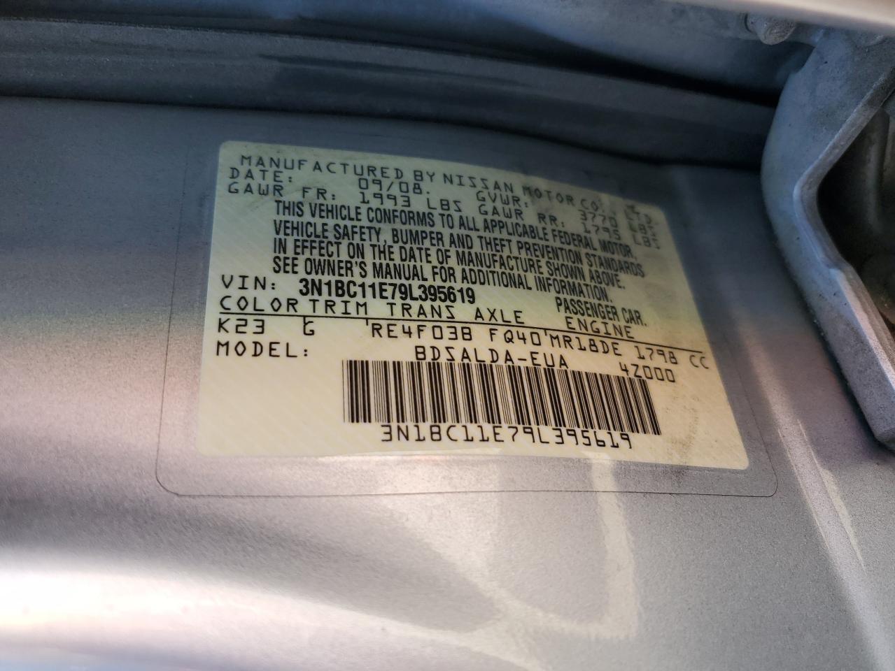 2009 Nissan Versa S VIN: 3N1BC11E79L395619 Lot: 61518874