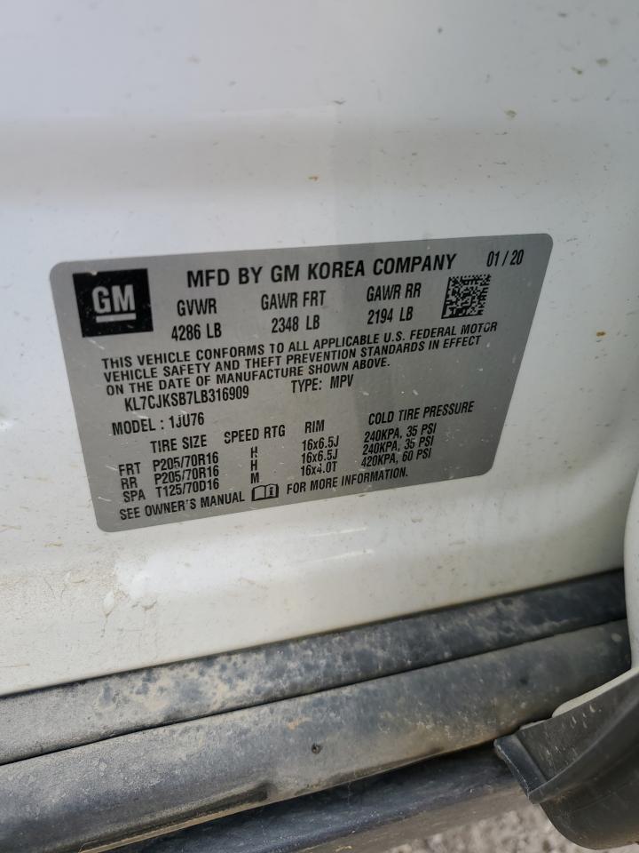 2020 Chevrolet Trax Ls VIN: KL7CJKSB7LB316909 Lot: 63768584