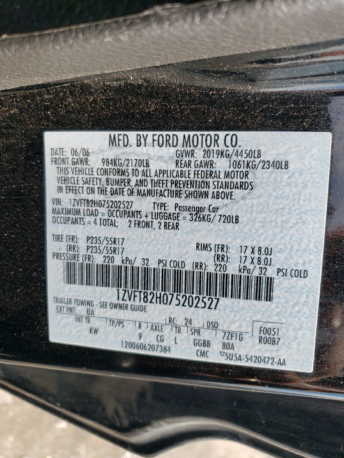 1ZVFT82H075202527 2007 Ford Mustang Gt