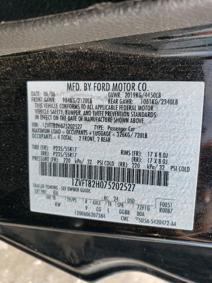 2007 Ford Mustang Gt VIN: 1ZVFT82H075202527 Lot: 64576004