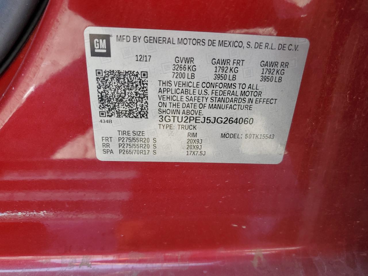 2018 GMC Sierra K1500 Denali VIN: 3GTU2PEJ5JG264060 Lot: 63250884