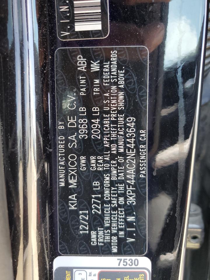 2022 Kia Forte Gt VIN: 3KPF44AC2NE443649 Lot: 63268474