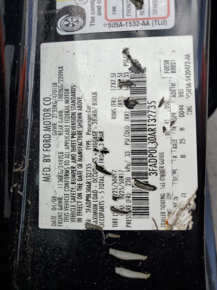 2010 Ford Fusion Hybrid VIN: 3FADP0L30AR132735 Lot: 64202154