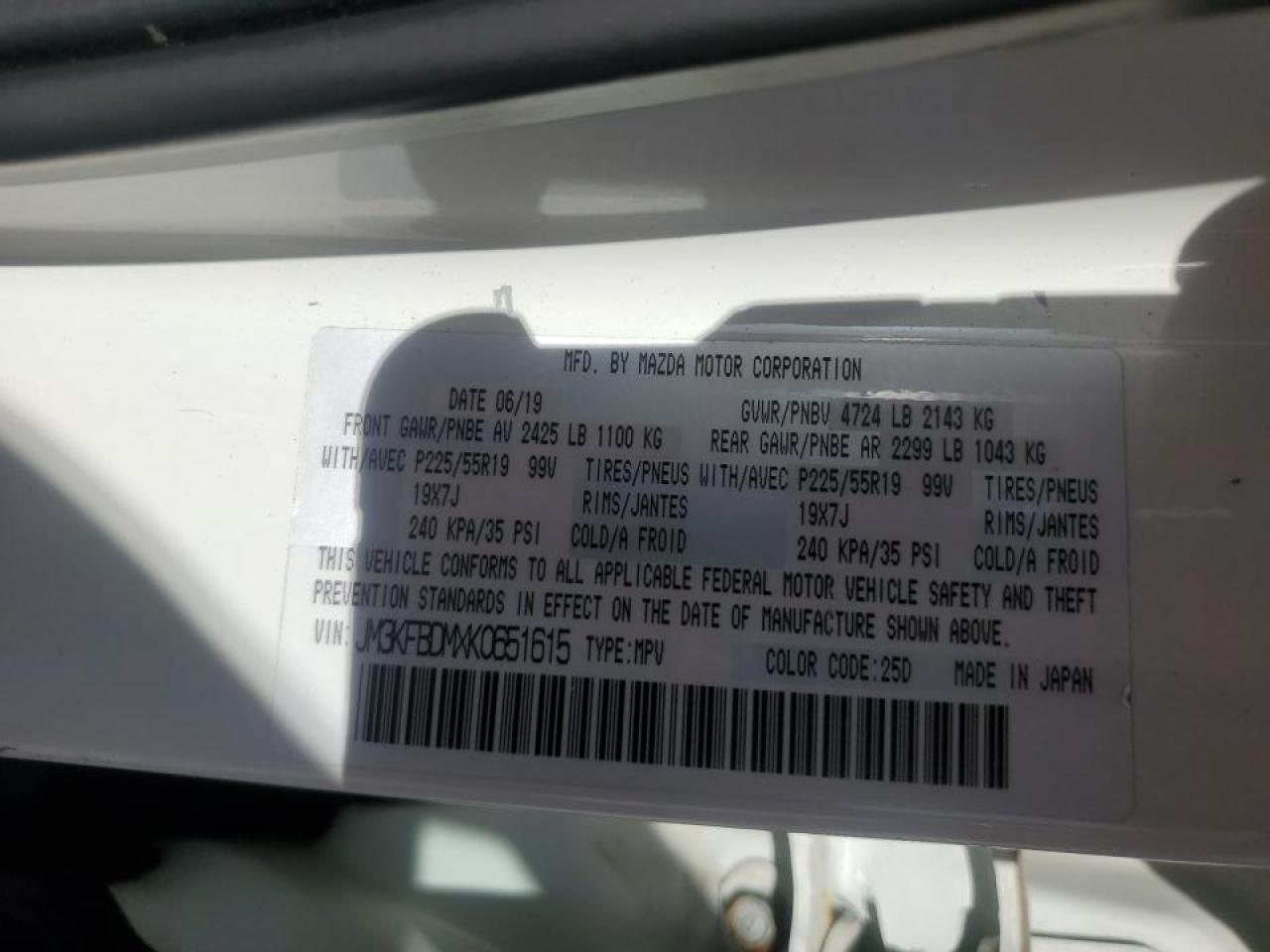 2019 Mazda Cx-5 Grand Touring VIN: JM3KFBDMXK0651615 Lot: 64401984