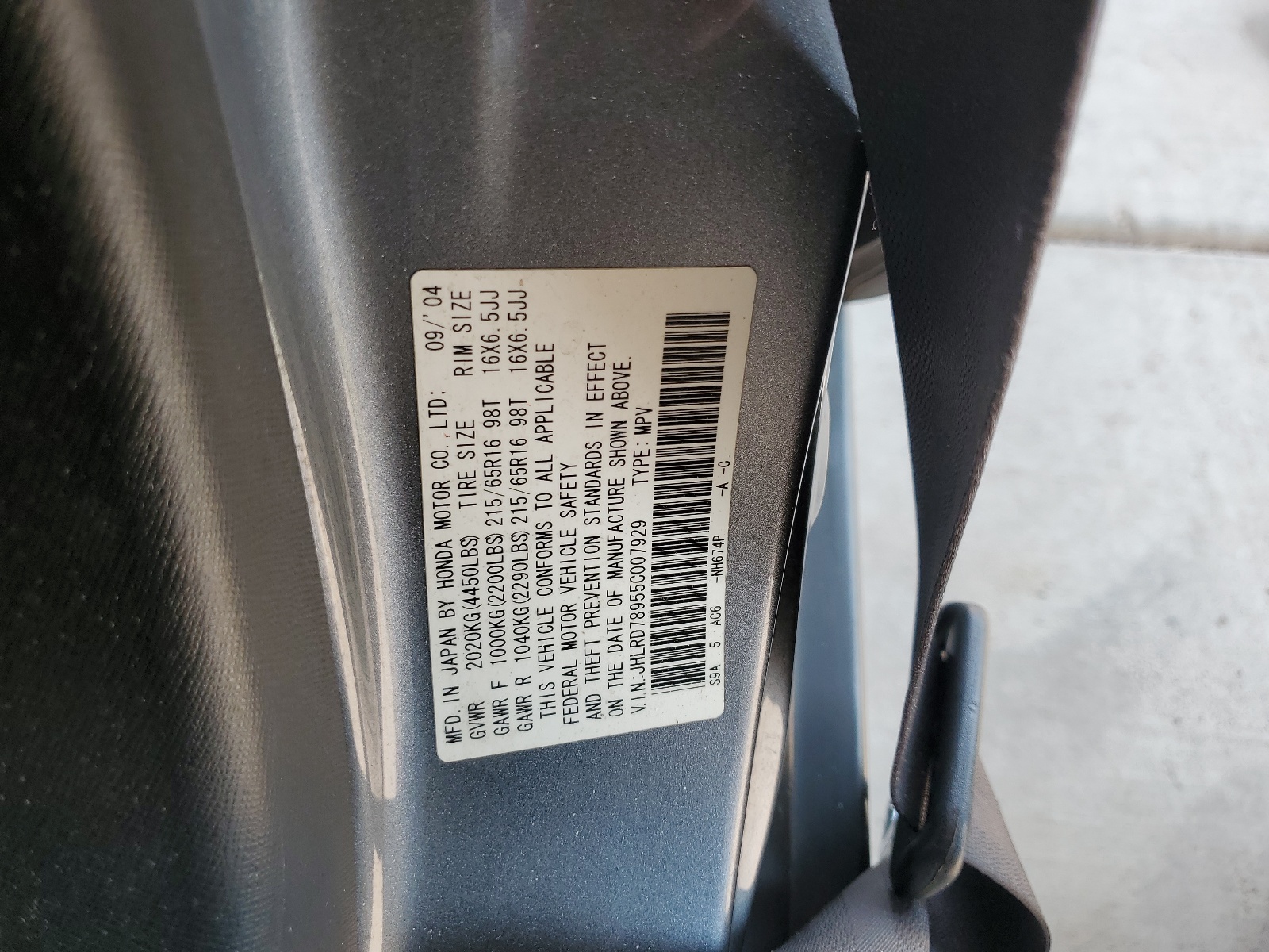 JHLRD78955C007929 2005 Honda Cr-V Se