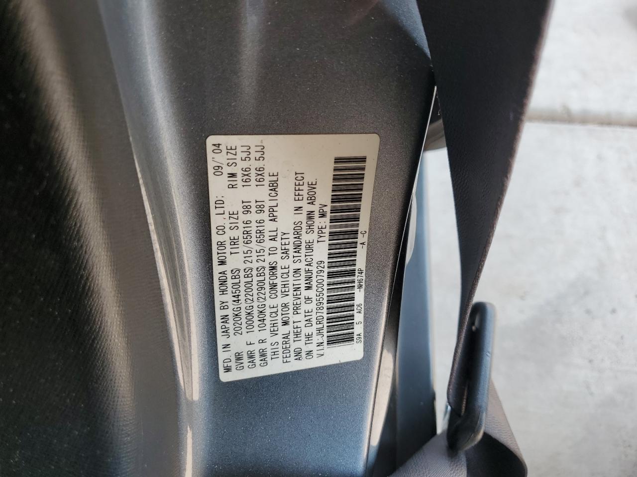 2005 Honda Cr-V Se VIN: JHLRD78955C007929 Lot: 64502914