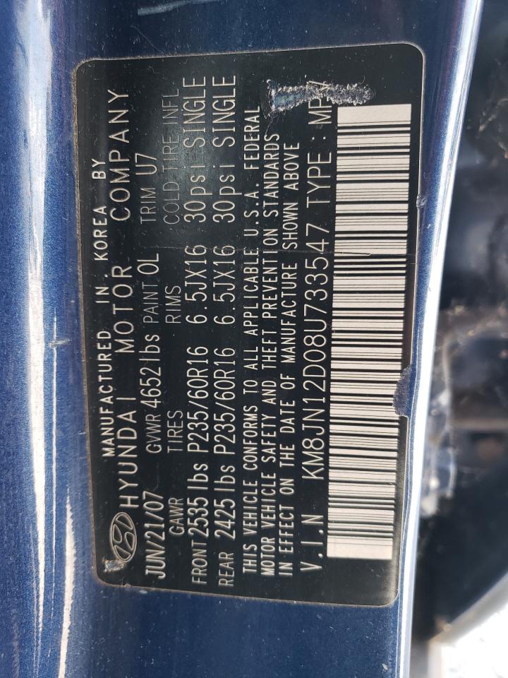 2008 Hyundai Tucson Se VIN: KM8JN12D08U733547 Lot: 63516034