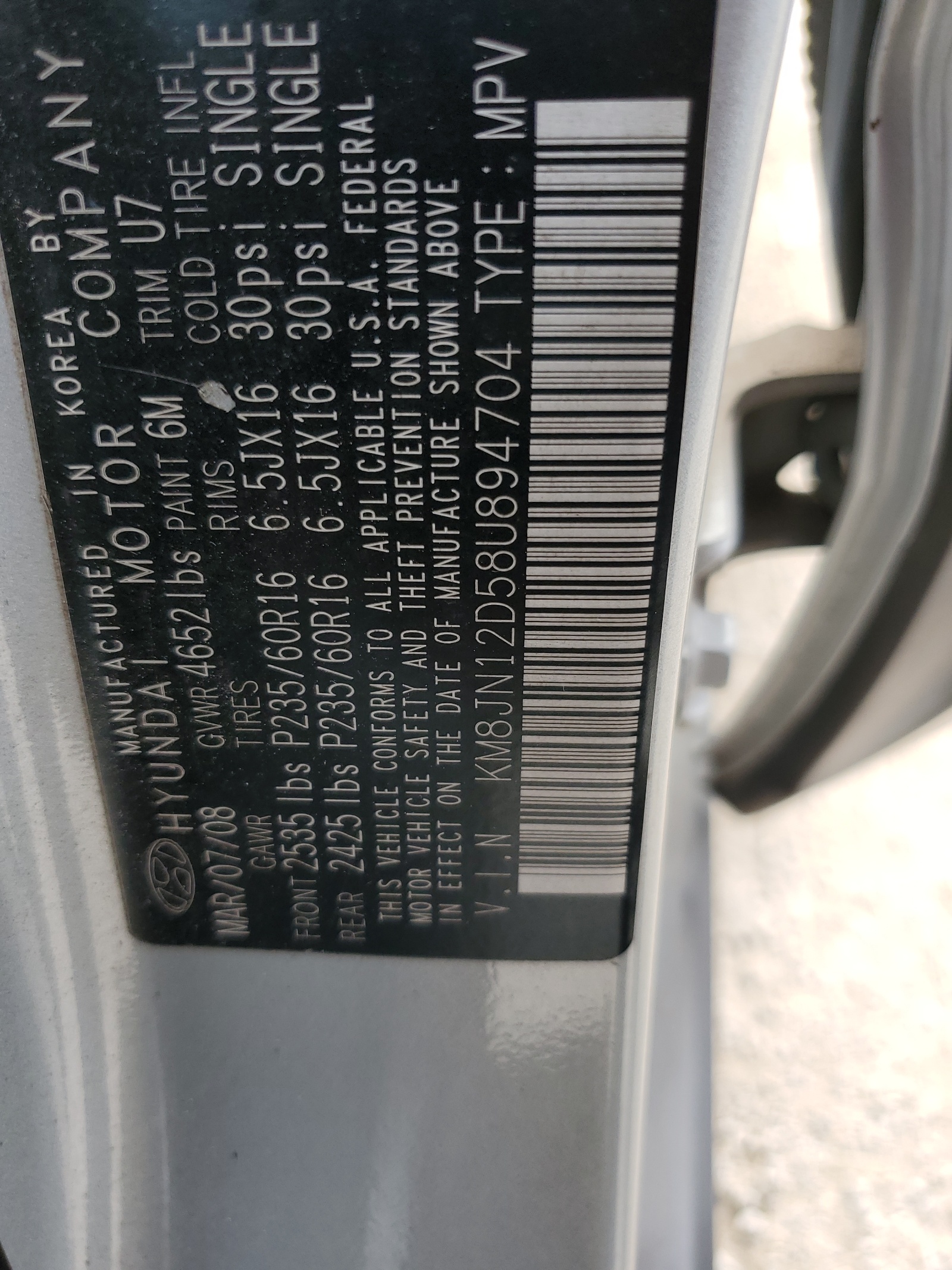 KM8JN12D58U894704 2008 Hyundai Tucson Se