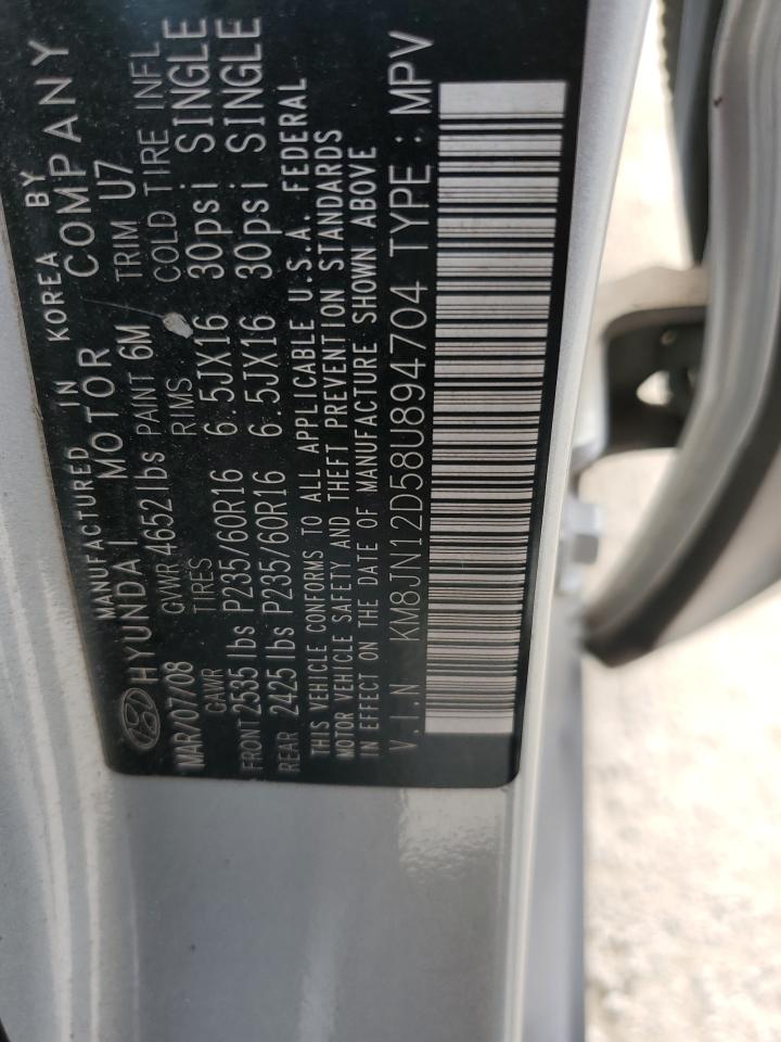 2008 Hyundai Tucson Se VIN: KM8JN12D58U894704 Lot: 64585824