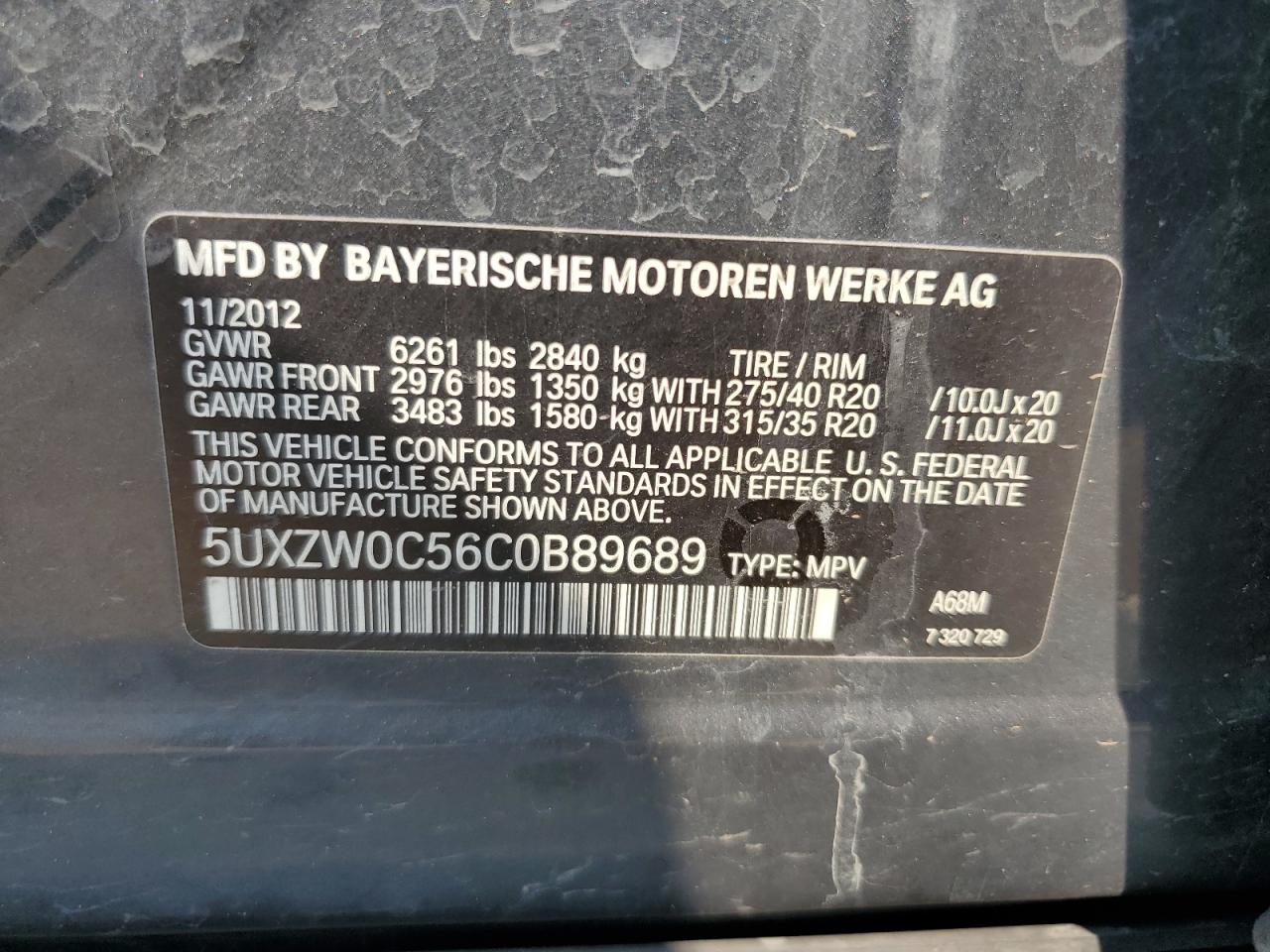 5UXZW0C56C0B89689 2012 BMW X5 xDrive35D