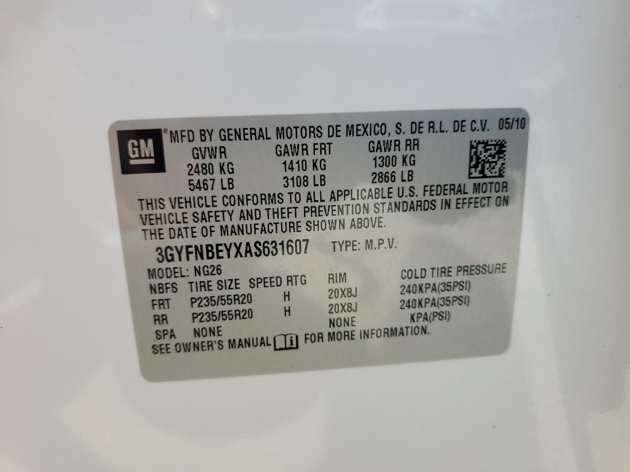 2020 Cadillac Srx Performance Collection VIN: 3GYFNBEYXAS631607 Lot: 62652014