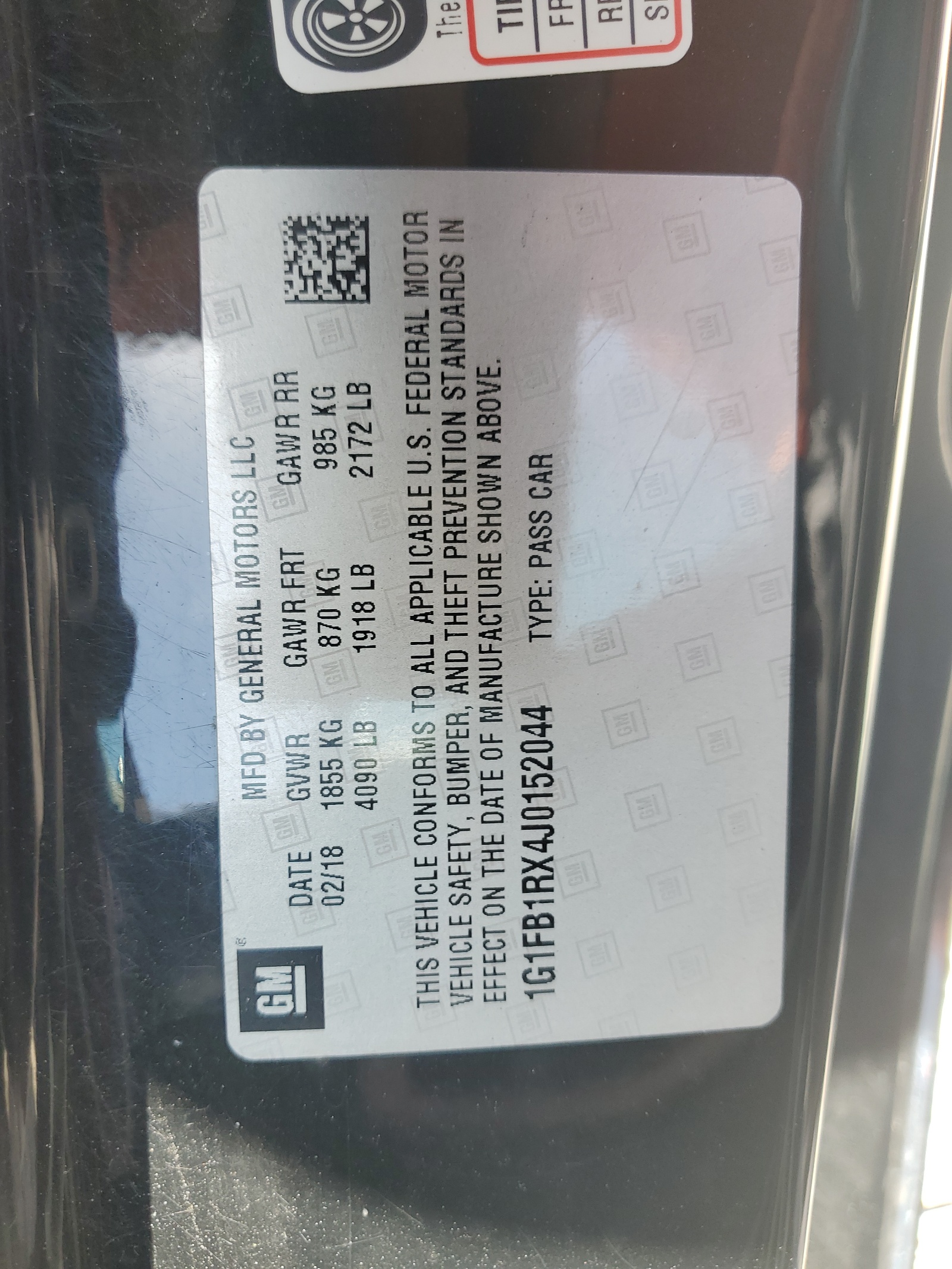 1G1FB1RX4J0152044 2018 Chevrolet Camaro Lt